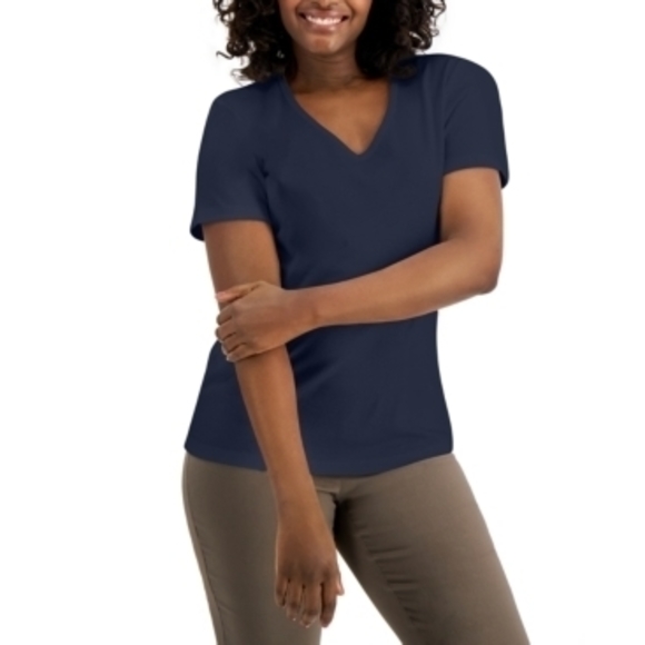 Karen Scott Navy V-Neck T-Shirt - Plus Size XXL - Women's Tops - Picture 1 of 3